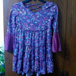 Art Class floral boho peasant dress size kids medium (7/8)